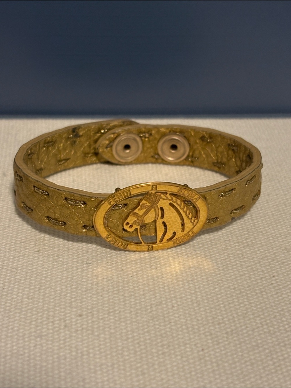 FENDI Selleria Gold Motif Leather Bracelet
